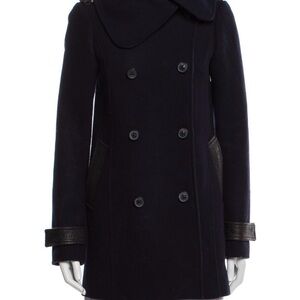 Mackage navy wool peacoat with leather trim, XS. Excellent condition.